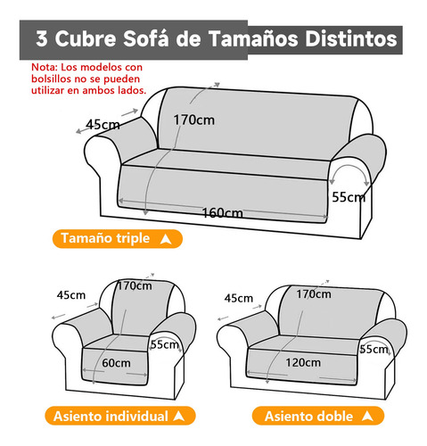 3pzs Cubre Sala Sofá Espesado Funda Sillón Con Bolsillo