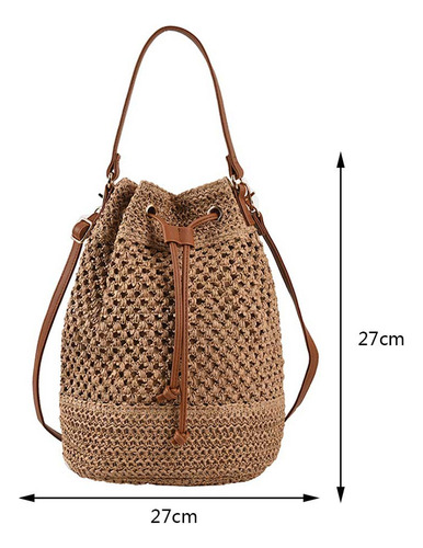 Bolso De Hombro Straw Bucket Bag Con Cordón Para Mujer
