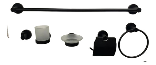 Kit Accesorio Set Baño 6 Piezas Metalico Negro Mate Rimontti