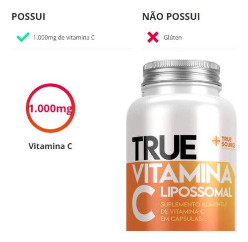 True Vitamina C Lipossomal 180 Cápsulas Softgel True Source