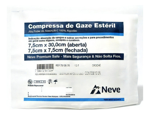 Compressa Gaze  7,5cm X 7,5cm Estéril Neve C/50 Pcts