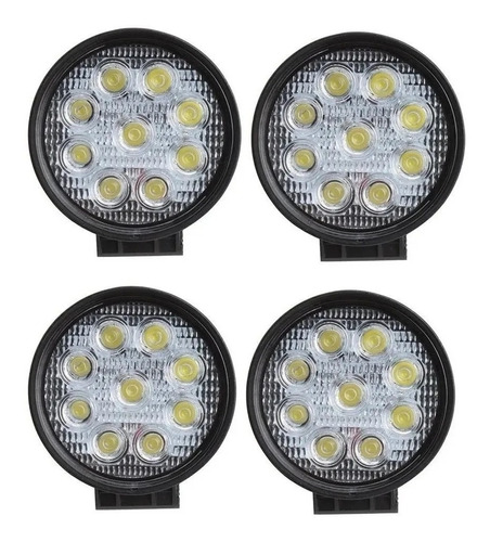 Pack 4 Foco Led Neblinero 27w Redondos 9 Led/q008