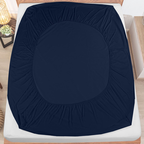 Protector De Colchon Impermeable Y Ajustable Queen Azul 1pz Azul Marino Liso Queen