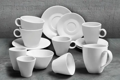 12 Platos Cafe Pocillo Porcelana Blanco Vajilla Tsuji 1150
