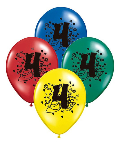 Globos Impresos De 12   Motivo Número 4 X 50 Unidades