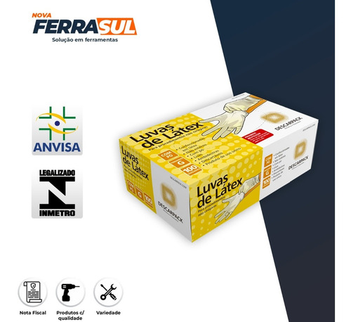 Imagem 3 de 4 de Luva Procedimento Látex Descartável C/ Pó C/100 Descarpack