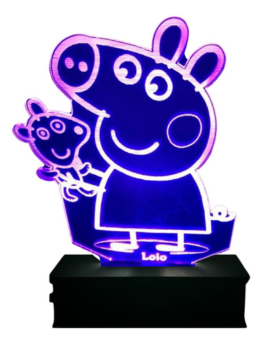 Peppa Pig, Desenho, Luminária Led 3d, 16 Cores+controle