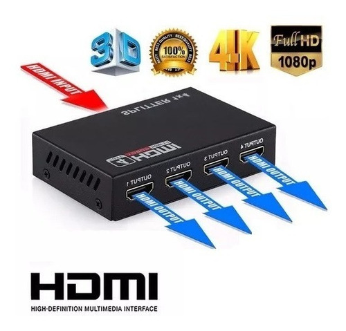 Splitter Hdmi 1x4 Anti Parpadeo Regenerador De Señal 4k 1080