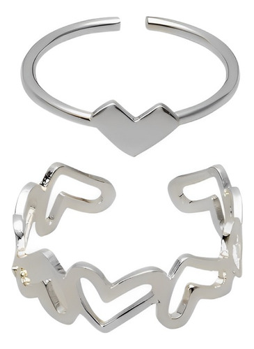 Conjunto Par Anillos Pareja Minimalista Corazón Plata 950