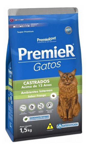 Ração Gato Castrado Frango +12 Anos 1,5kg Premier