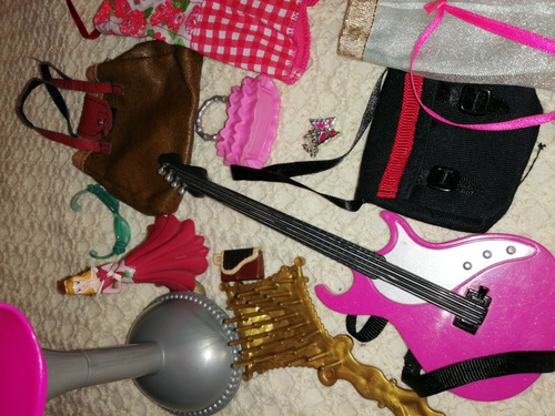 Lote De Accesorios Para Muñeca Barbie Cartera Falda Guitarra