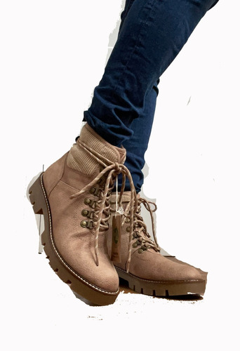 Botas Botines Beige Leñadores Dama Talle 39