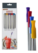 Comprar 4 Popotes Acero Inoxidable Boquilla Estilizada Ecológicos Color Plateado