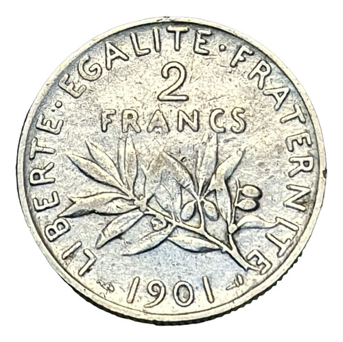 Moneda Francia 2 Francos Año 1901 Km# 845 Plata 0.835