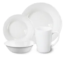 Comprar Set Vajilla 24 Piezas Platos Tazas Bowls Vidrio Opal Carol Color Blanco Liso