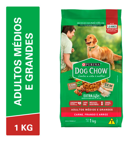 Racao Dog Chow 1kg Ad Md/gd Carne/fgo/arroz