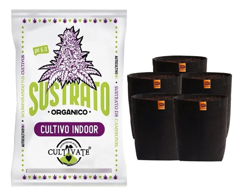 Sustrato Cultivate Indoor 25lt Con Maceta Omg 5lt 5 Unidades