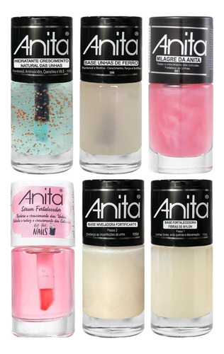 Kit 6 Esmalte Coleção Anita Tratamento E Hidratação Unhas