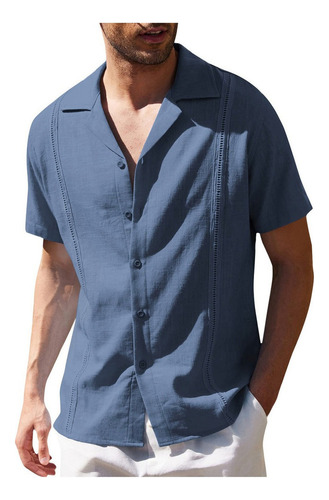 Lino Casual Cubana Guayabera Camisas De Playa De Manga Corta