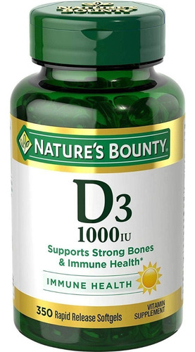 Vitamina D3 Nature's Bounty 1000 Iu 350 Cápsulas Sabor Sin Sabor