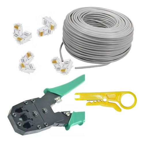 Cable Utp Cat 5e Uso Interior X 100 Mt + Ponchadora + Plug