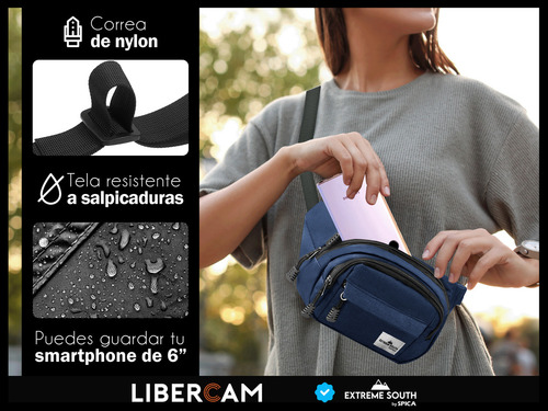 Riñonera Bandolera Urbana Spica Rri-00 Impermeable 4 Cierres Color Negro Diseño De La Tela Lisa