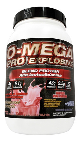Proteína Whey Omega Pro Explosive 1,500 Gr 3.3 Lbs Bajo Carb Sabor Fresas con crema