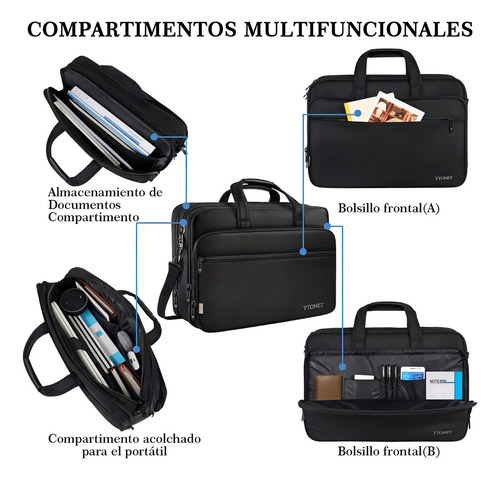 Maletín Portafolio Para Laptop De 17 In Hombre Impermeable Ytonet 108500BLK Negro