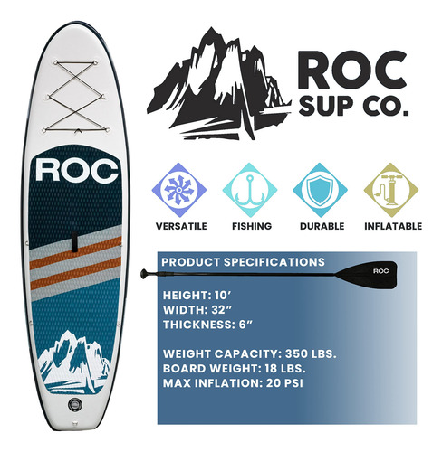 Tabla Inflable De Remo Roc De 10 Pies, Color Azul Marino Con