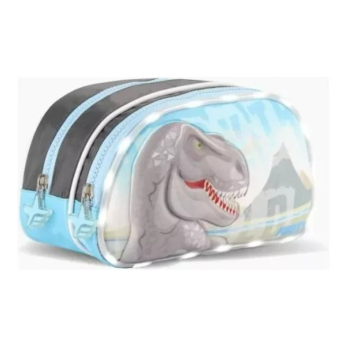 Cartuchera Doble Cierre Dinosaurios Con Luz Led Footy F22002