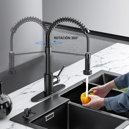 Griferia Extensible Cocina Mesada Canilla Monocomando Modern Negro Mate
