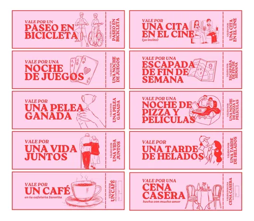 Cuponera 20 Vales Personalizados - San Valentín Aniversario