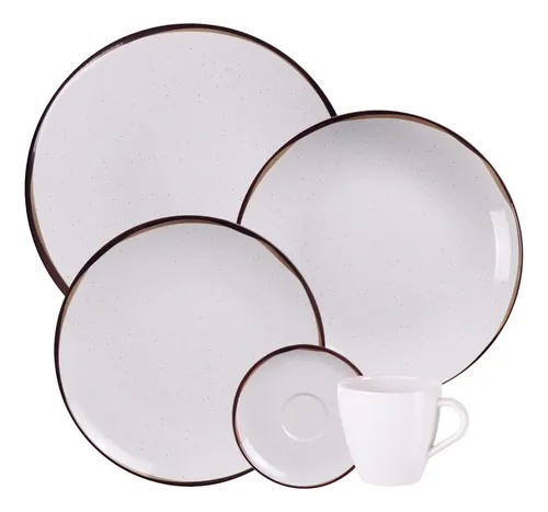 Aparelho De Jantar Canyon Em Porcelana Decorada 20 Peças Tramontina Off-white/branco/bege/marrom Filete