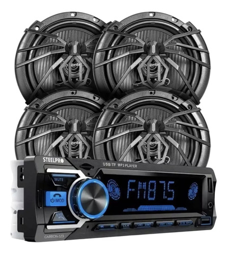 Kit Autoestereo 1 Din Bluetooth Usb + 2 Pares De Bocinas 6.5