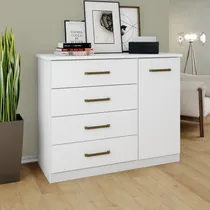 Comprar Cômoda Gaveteiro 1 Porta 4 Gavetas Porta Tv Quarto Branco
