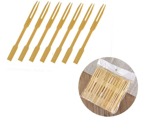 Palillos - Tenedores De Bambú  8.7 Cms. Pack 100 Unidades