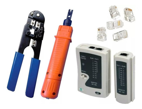 Kit Alicate Rj45 + Punch Down +20x Conector + Testador Cabo