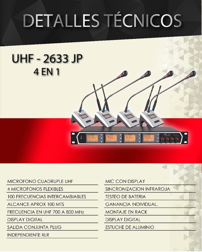 4 Microfonos Inalambrico Uhf Para Conferencia Gbr 2633jp