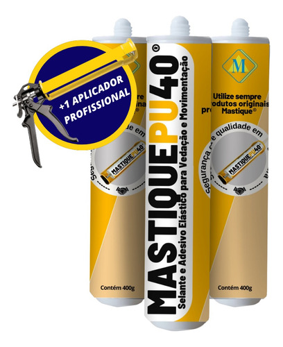 (kit C/3 Tubos) Mastique Pu 40 + Aplicador