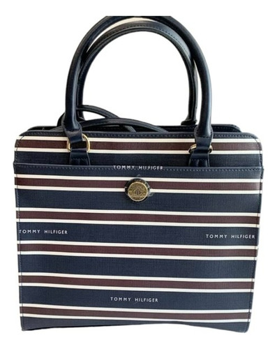 Bolsa Tommy Hilfiger Tote Mujer 69j4113 Acabado De Los Herrajes Oro Color Azul Marino Correa De Hombro Azul Marino Diseño De La Tela Liso