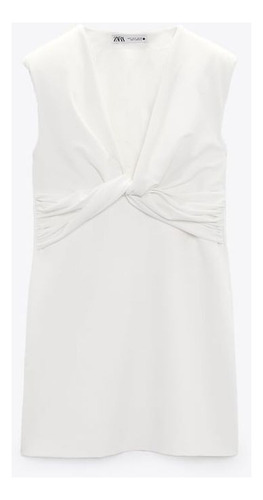 Vestido Blanco Nudo Drapeado Zara Xs Nuevo C Etiqueta