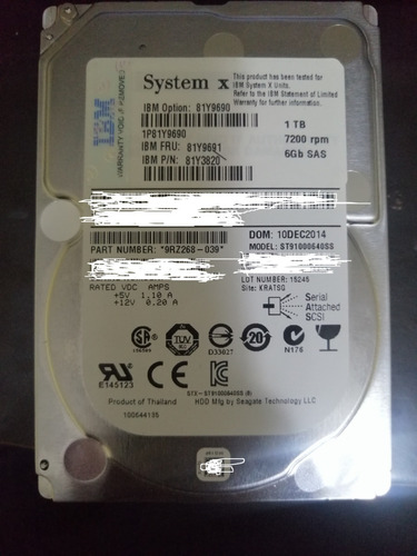 Ibm Sas 6gb. 1tb 81y9690 81y9691 81y3820