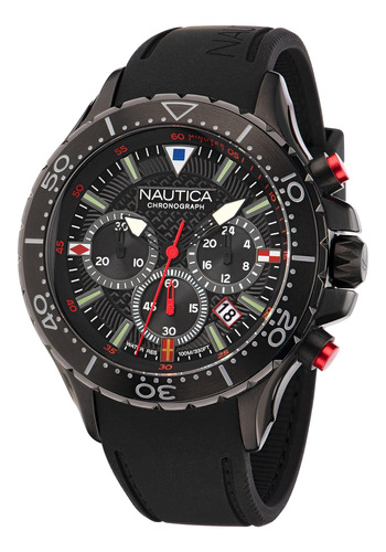 Nautica Mens Nst Chrono Reloj Con Correa De Silicona Negra (