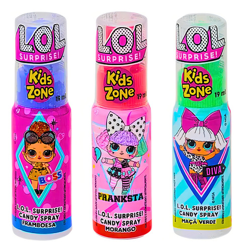 Bala em spray Kids Zone Lol surprise candy spray morango, maçã verde e framboesa