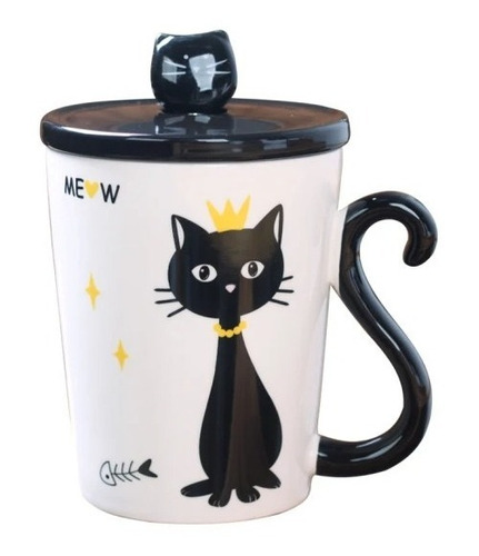 Taza De Gato Mug Tapa + Cuchara Gato Cat Mk-10