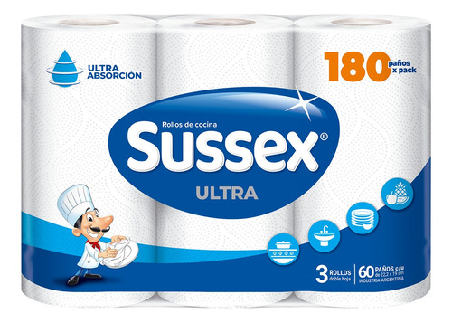 Rollo De Cocina Sussex Ultra 60 Paños X 3