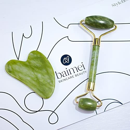 Rodillo De Jade Y Gua Sha Para Masaje Facial En Color Jade