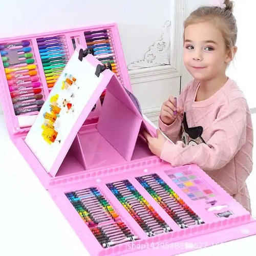 Set De Arte Para Niños 208 Piezas Portátil Crayon Colores Color Rosa