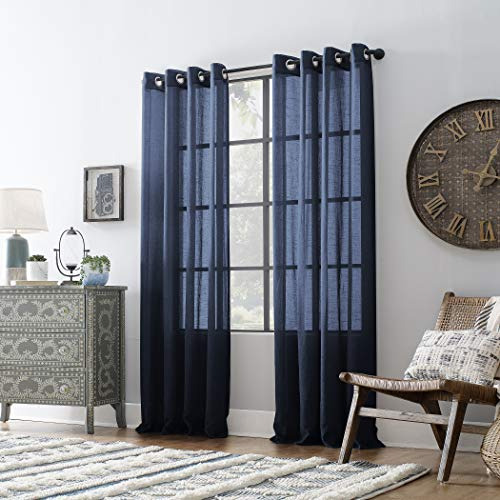 Cortina De Lino Texturizado Azul Marino 132 X 213 Cm