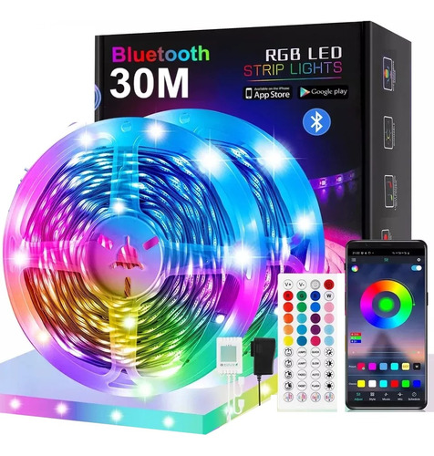 Cinta De Luz Led Rgb 30 Metros Tira Led + Control Bluetooth